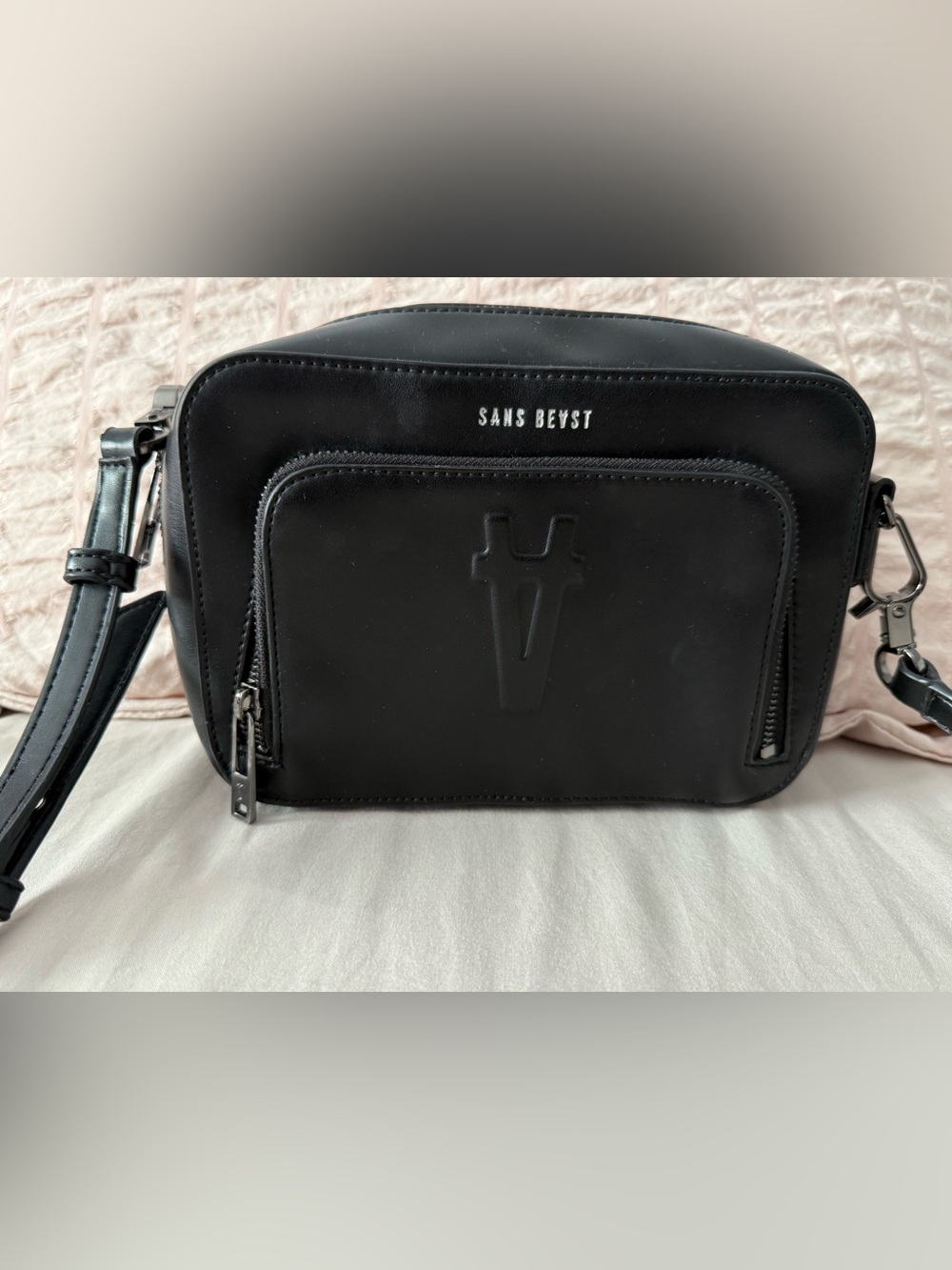 Sans Beast Sojourner Vegan Black Leather Messenger Crossbody Bag